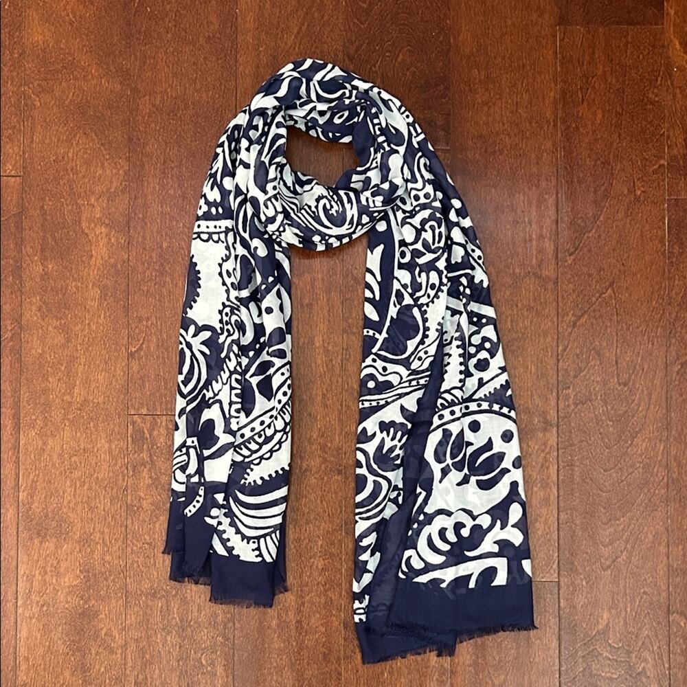 Talbots 100% Modal Navy and White Patterned Summer Scarf, Soft and Lightweight